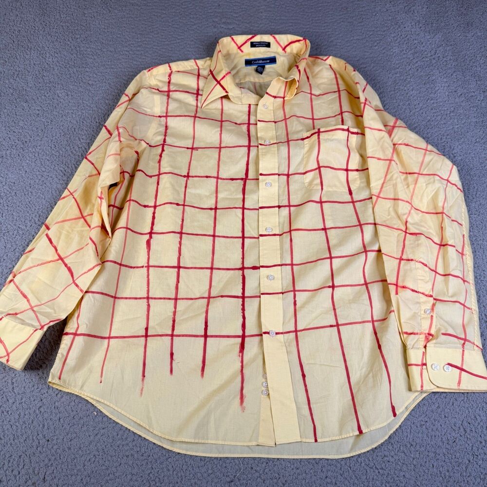 CROFT & BARROW Shirt Mens 18 1/2 36/37 Plaid Button Wrinkle-Resistant Broadcloth